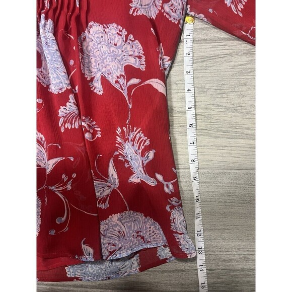 Tommy Hilfiger Women's Floral Blouse Red and Blue Large - Picture 6 of 7